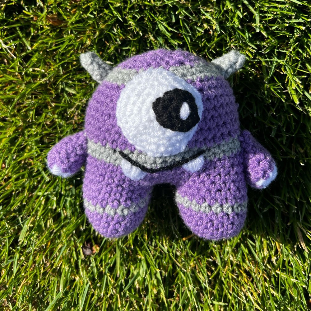 Hand Crocheted Purple Little One Eyed Monster Stuffed Animal Plushie!